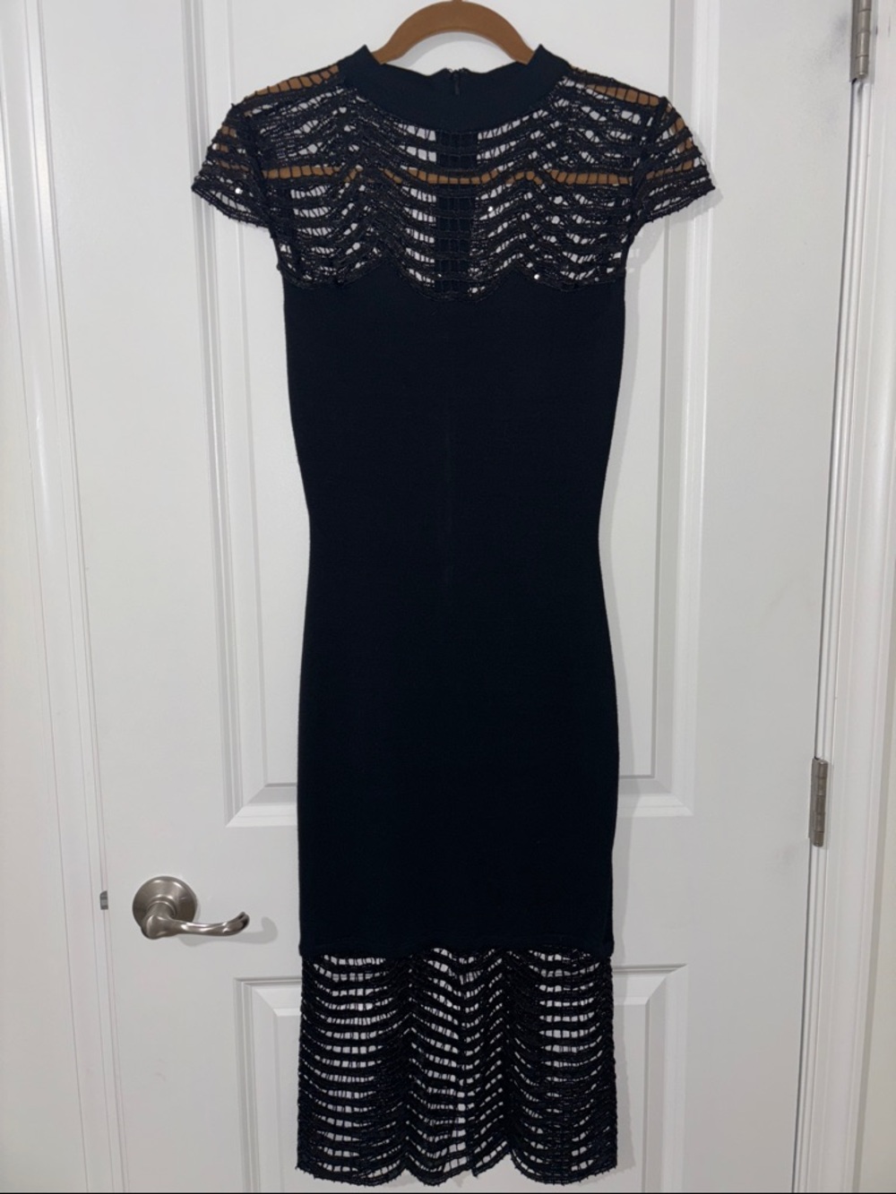Bodycon Black Sweater Dress with Sequined Lace